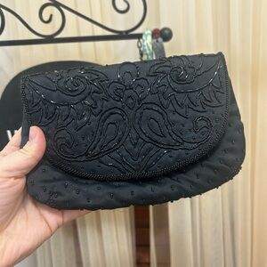 Vintage La Regale Elegant Black beaded Embroidered Clutch